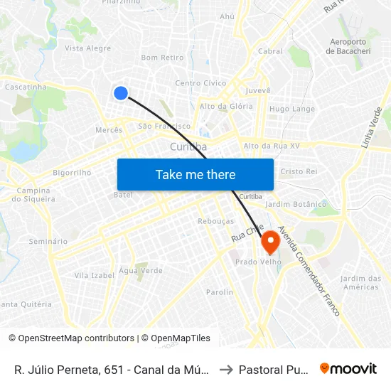 R. Júlio Perneta, 651 - Canal da Música to Pastoral Pucpr map