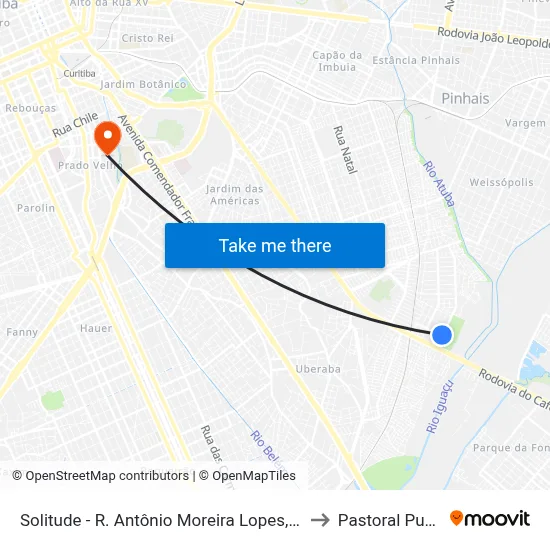 Solitude - R. Antônio Moreira Lopes, 251 to Pastoral Pucpr map