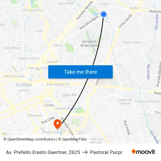 Av. Prefeito Erasto Gaertner, 2625 to Pastoral Pucpr map