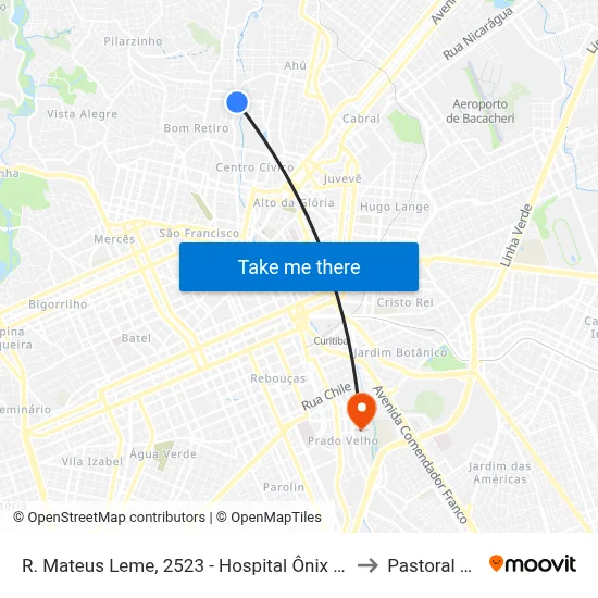 R. Mateus Leme, 2523 - Hospital Ônix Mateus Leme to Pastoral Pucpr map