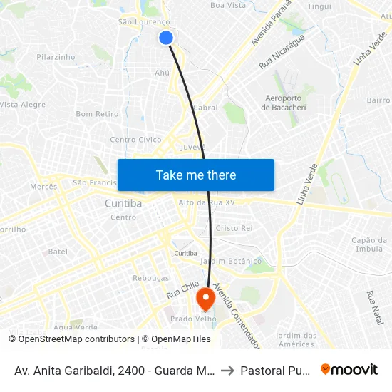 Av. Anita Garibaldi, 2400 - Guarda Mirim to Pastoral Pucpr map