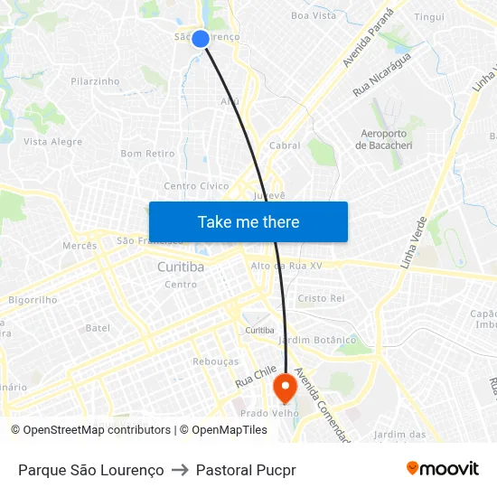 Parque São Lourenço to Pastoral Pucpr map