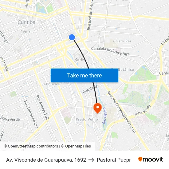 Av. Visconde de Guarapuava, 1692 to Pastoral Pucpr map