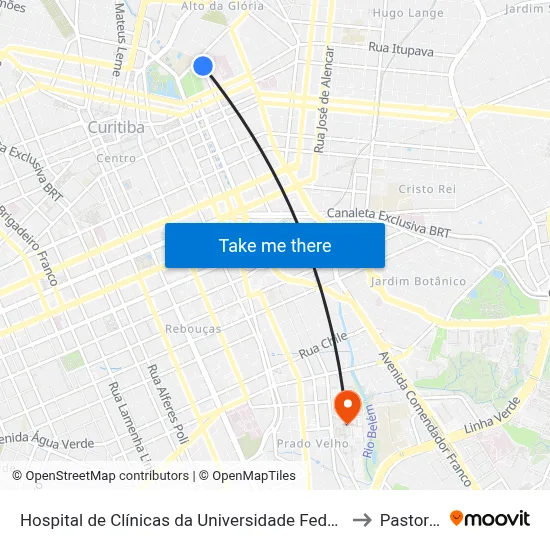 Hospital de Clínicas da Universidade Federal do Paraná (R. Doutor Faivre, 50) to Pastoral Pucpr map