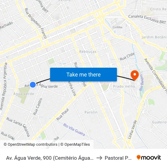 Av. Água Verde, 900 (Cemitério Água Verde) to Pastoral Pucpr map