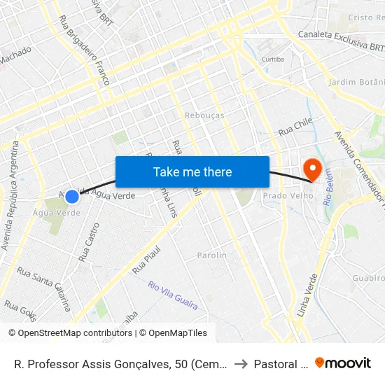 R. Professor Assis Gonçalves, 50 (Cemitério Água Verde) to Pastoral Pucpr map