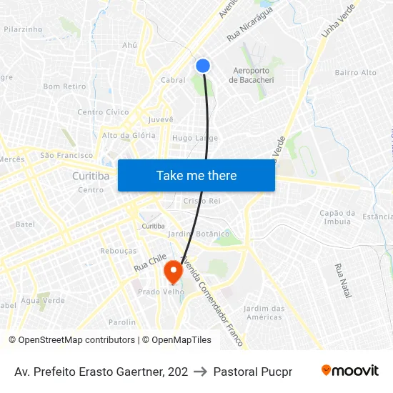 Av. Prefeito Erasto Gaertner, 202 to Pastoral Pucpr map