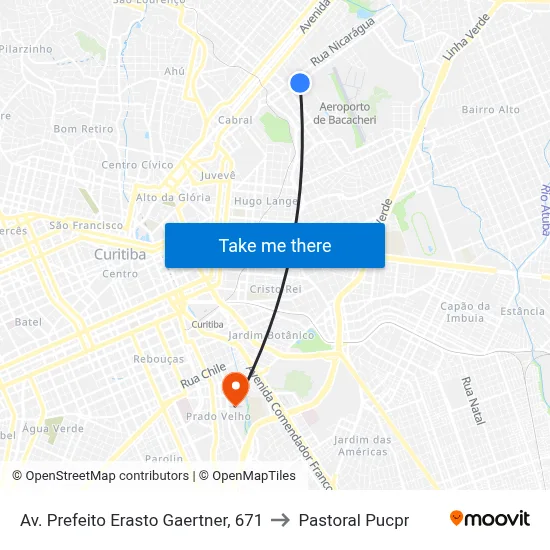 Av. Prefeito Erasto Gaertner, 671 to Pastoral Pucpr map