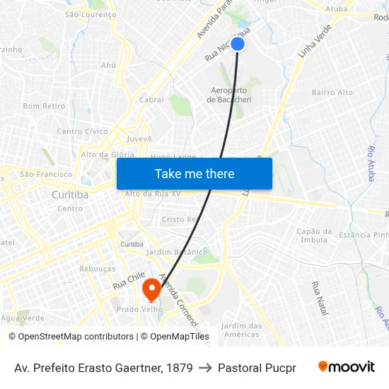 Av. Prefeito Erasto Gaertner, 1879 to Pastoral Pucpr map