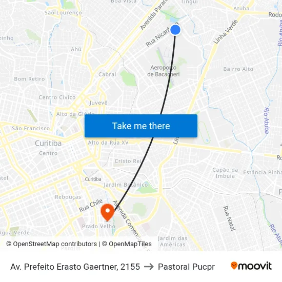 Av. Prefeito Erasto Gaertner, 2155 to Pastoral Pucpr map