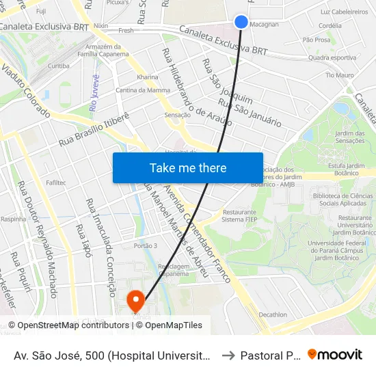 Av. São José, 500 (Hospital Universitário Cajuru) to Pastoral Pucpr map