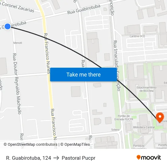 R. Guabirotuba, 124 to Pastoral Pucpr map
