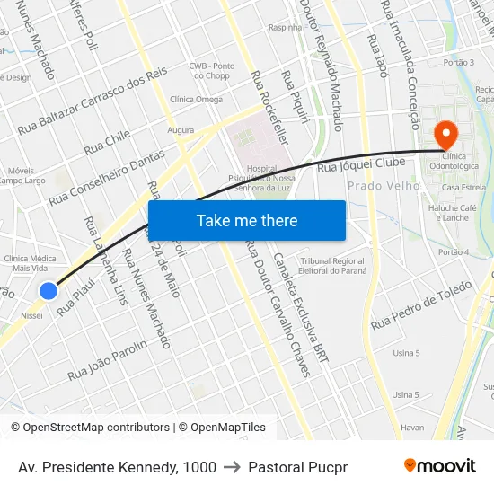 Av. Presidente Kennedy, 1000 to Pastoral Pucpr map