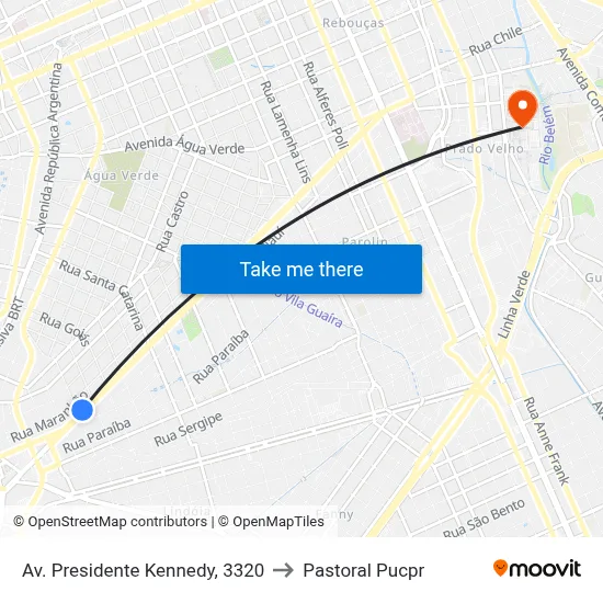 Av. Presidente Kennedy, 3320 to Pastoral Pucpr map