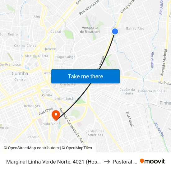 Marginal Linha Verde Norte, 4021 (Hospital Vita Curitiba) to Pastoral Pucpr map