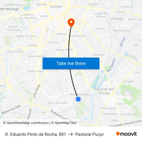 R. Eduardo Pinto da Rocha, 881 to Pastoral Pucpr map