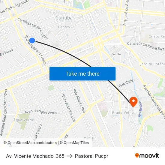 Av. Vicente Machado, 365 to Pastoral Pucpr map