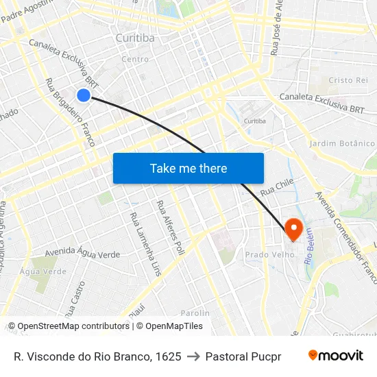 R. Visconde do Rio Branco, 1625 to Pastoral Pucpr map