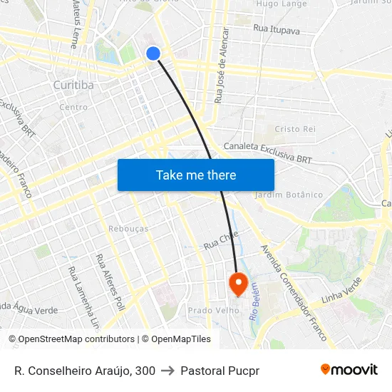 R. Conselheiro Araújo, 300 to Pastoral Pucpr map