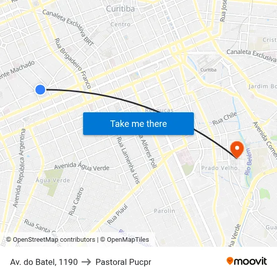 Av. do Batel, 1190 to Pastoral Pucpr map