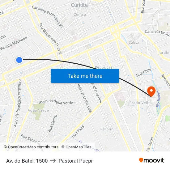 Av. do Batel, 1500 to Pastoral Pucpr map