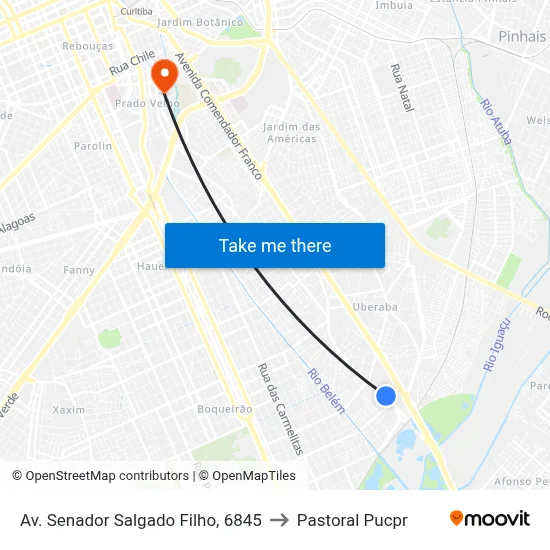 Av. Senador Salgado Filho, 6845 to Pastoral Pucpr map