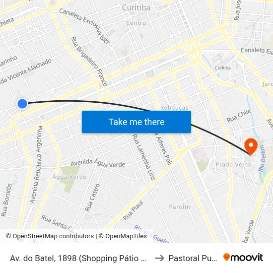 Av. do Batel, 1898 (Shopping Pátio Batel) to Pastoral Pucpr map