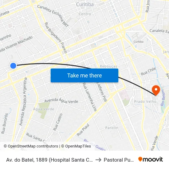 Av. do Batel, 1889 (Hospital Santa Cruz) to Pastoral Pucpr map