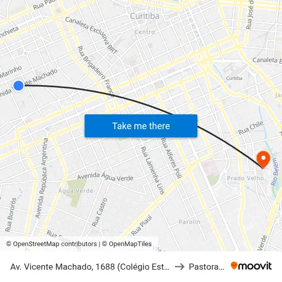 Av. Vicente Machado, 1688 (Colégio Estadual Júlia Wanderley) to Pastoral Pucpr map