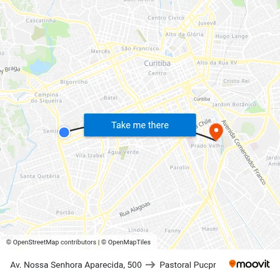 Av. Nossa Senhora Aparecida, 500 to Pastoral Pucpr map