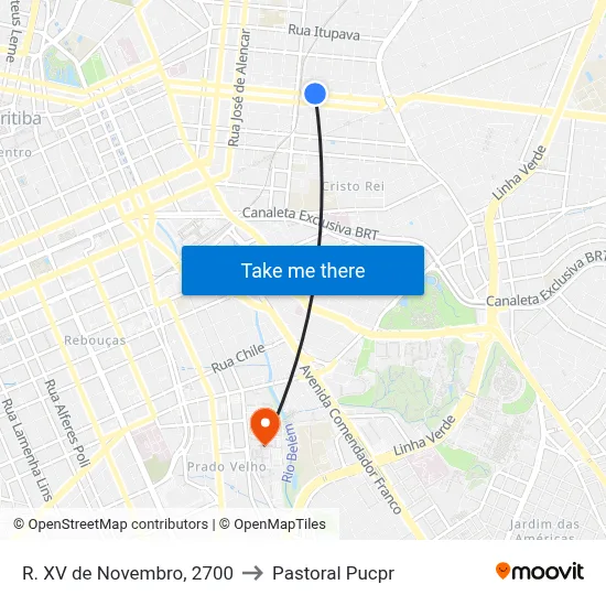 R. XV de Novembro, 2700 to Pastoral Pucpr map