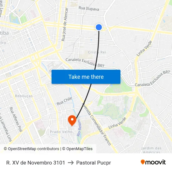 R. XV de Novembro 3101 to Pastoral Pucpr map