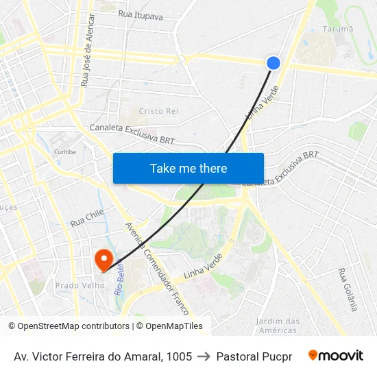 Av. Victor Ferreira do Amaral, 1005 to Pastoral Pucpr map