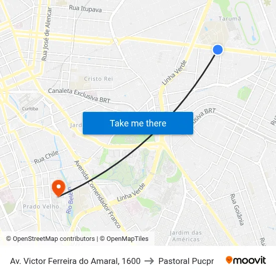 Av. Victor Ferreira do Amaral, 1600 to Pastoral Pucpr map
