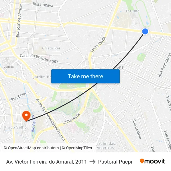 Av. Victor Ferreira do Amaral, 2011 to Pastoral Pucpr map