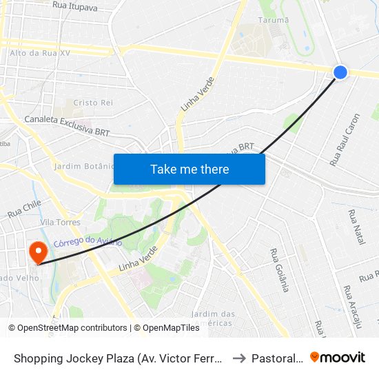 Shopping Jockey Plaza (Av. Victor Ferreira Do Amaral, 2694) to Pastoral Pucpr map
