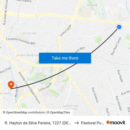 R. Hayton da Silva Pereira, 1227 (DETRAN) to Pastoral Pucpr map