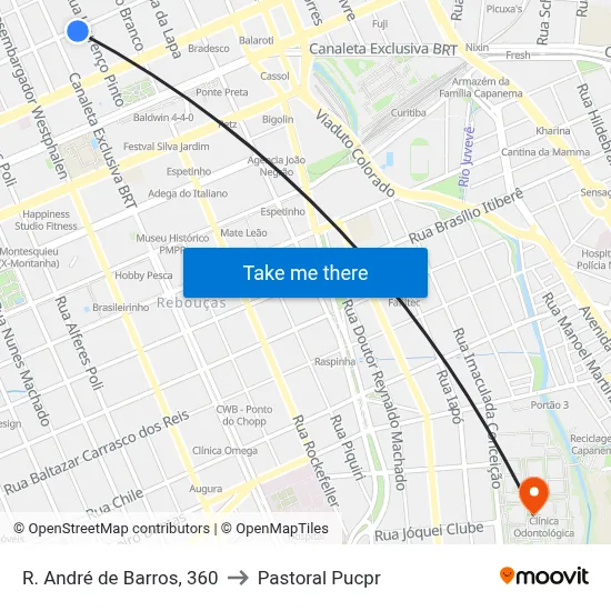 R. André de Barros, 360 to Pastoral Pucpr map