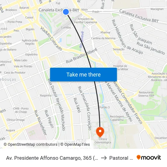 Av. Presidente Affonso Camargo, 365 (Rodoferroviária) to Pastoral Pucpr map