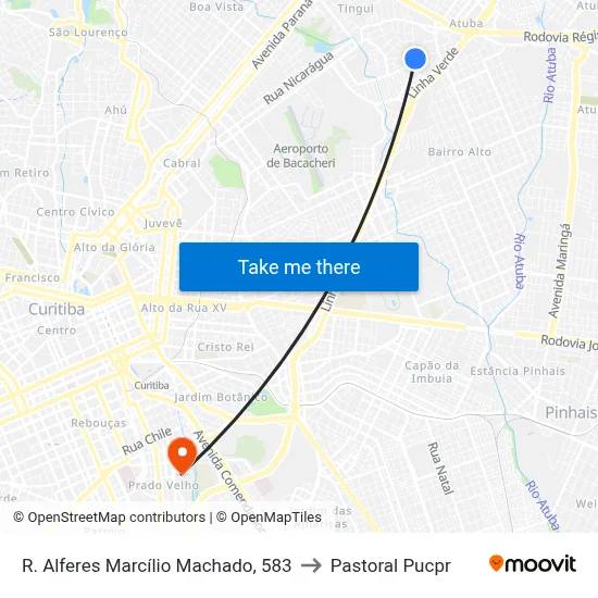 R. Alferes Marcílio Machado, 583 to Pastoral Pucpr map