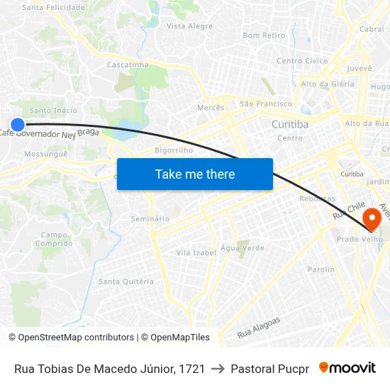 Rua Tobias De Macedo Júnior, 1721 to Pastoral Pucpr map