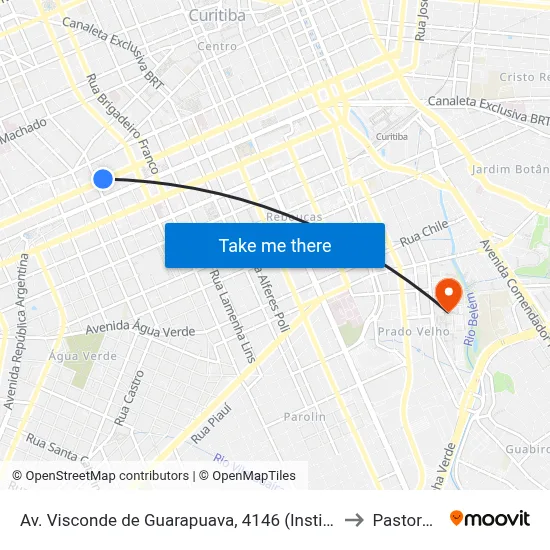 Av. Visconde de Guarapuava, 4146 (Instituto Paranaense de Cegos) to Pastoral Pucpr map