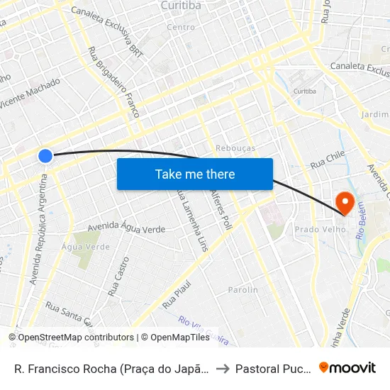 R. Francisco Rocha (Praça do Japão) to Pastoral Pucpr map