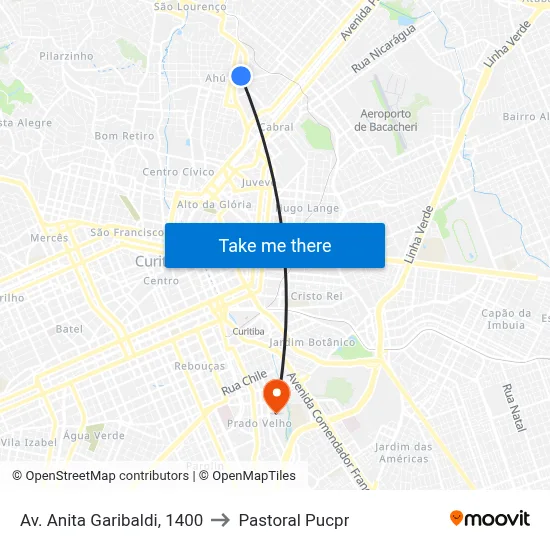 Av. Anita Garibaldi, 1400 to Pastoral Pucpr map