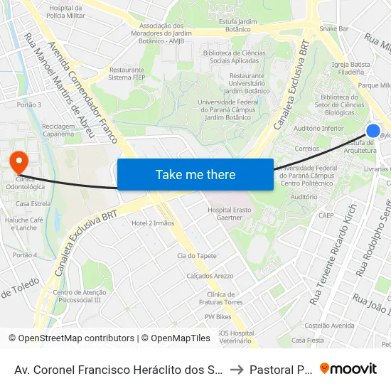 Av. Coronel Francisco Heráclito dos Santos, 100 to Pastoral Pucpr map