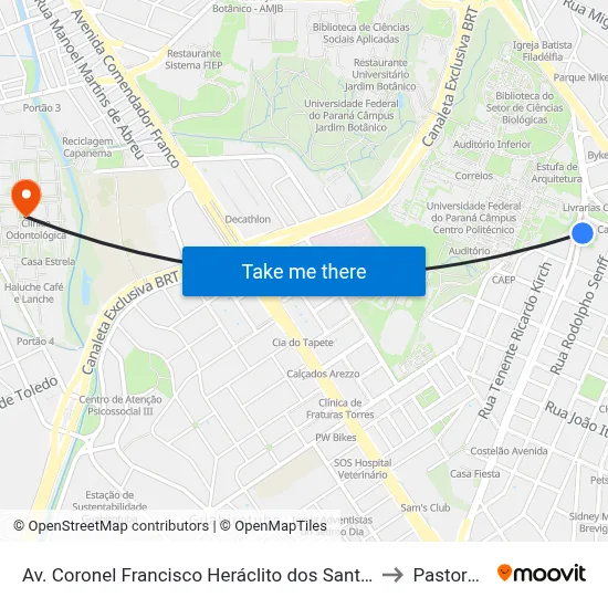 Av. Coronel Francisco Heráclito dos Santos, 500 (Centro Politécnico) to Pastoral Pucpr map