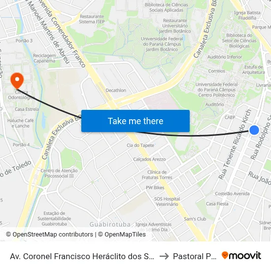 Av. Coronel Francisco Heráclito dos Santos, 800 to Pastoral Pucpr map