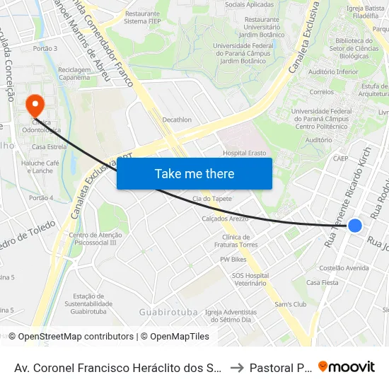 Av. Coronel Francisco Heráclito dos Santos, 1100 to Pastoral Pucpr map