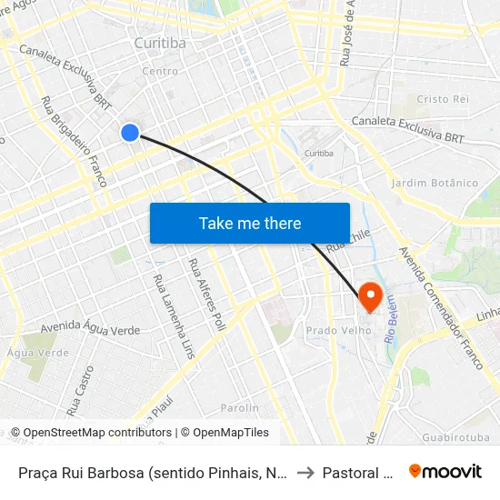 Praça Rui Barbosa (sentido Pinhais, Norte e Leste) to Pastoral Pucpr map