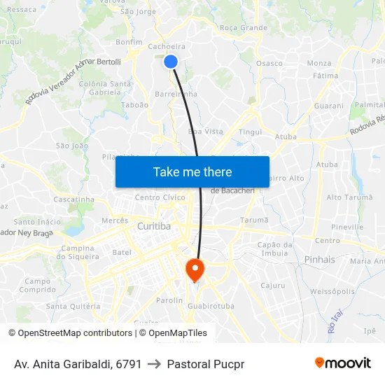 Av. Anita Garibaldi, 6791 to Pastoral Pucpr map